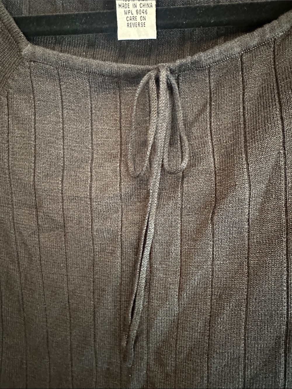 Alfani 100% Silk Black Ribbed Short-Sleeve Top with Front Tie - Picture 3 of 5